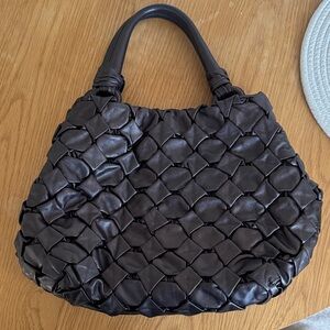 Prada Black Leather Woven Shoulder Bag